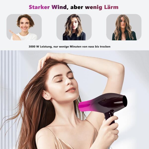 Sèche-cheveux ionique 3000W diffuseur avec 2 vitesses 3 Températures de chaleur et bouton Cool Shot pour maison voyage salon – Image 7