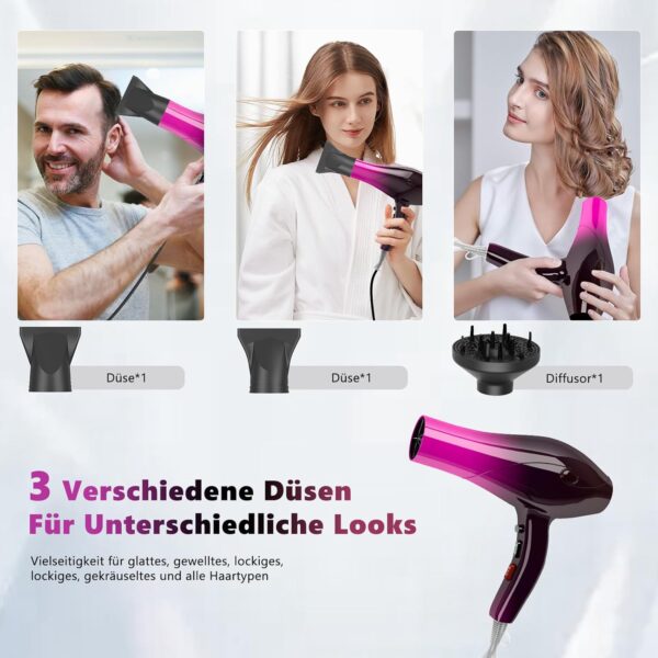 Sèche-cheveux ionique 3000W diffuseur avec 2 vitesses 3 Températures de chaleur et bouton Cool Shot pour maison voyage salon – Image 8