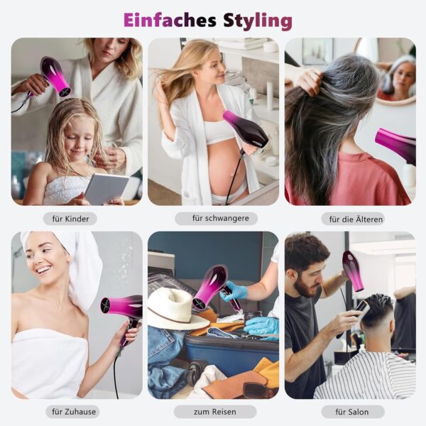 Sèche-cheveux ionique 3000W diffuseur avec 2 vitesses 3 Températures de chaleur et bouton Cool Shot pour maison voyage salon – Image 2