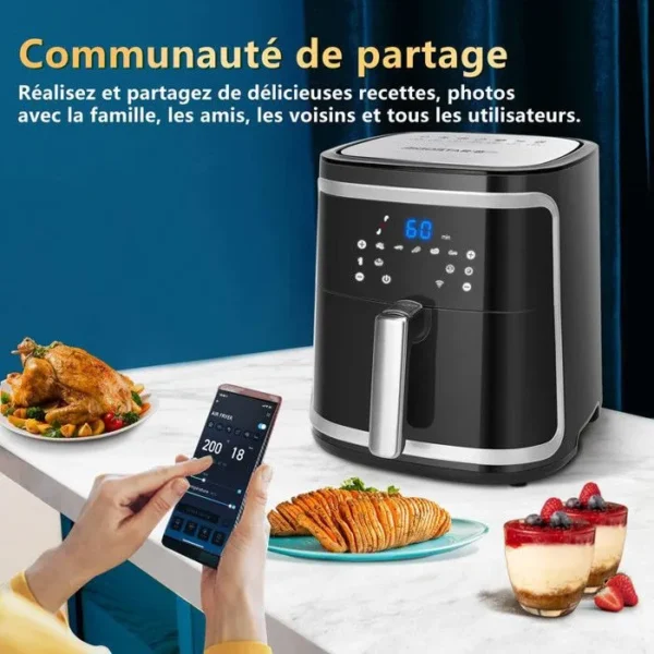 Aigostar Smart Cube - Friteuse à air connectée Wifi, grande capacité de 7L. 0% BPA, 1900W. 7 programmes + maintien au chaud. – Image 4