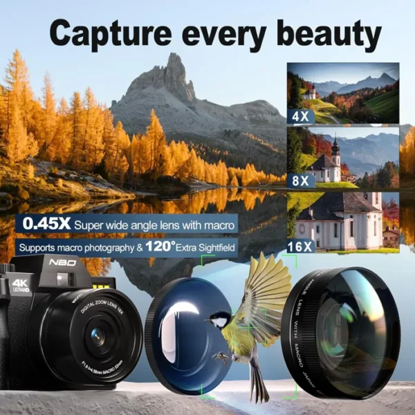 Appareil Photo numérique Caméra vidéo 4K Appareil Photo Compact 48MP Zoom numérique 16x et caméra de vlogging – Image 4