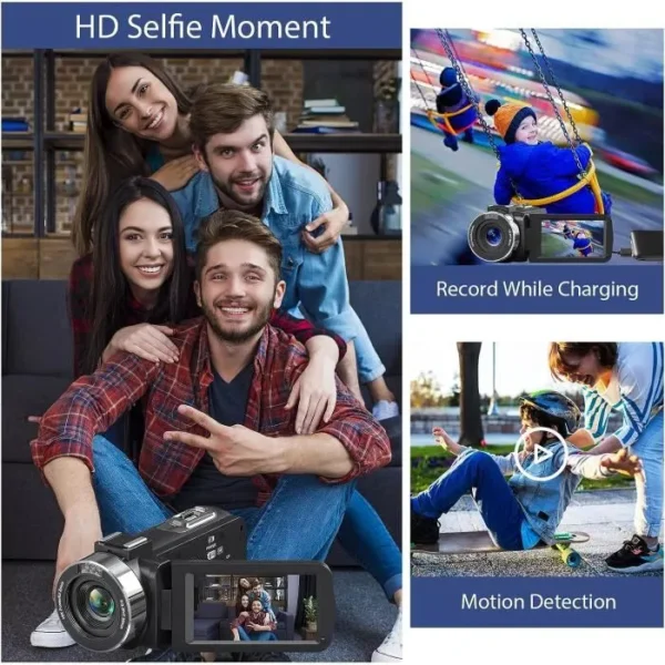 BAZARLAND30.Caméscope 4K Caméra vidéo 48MP 30FPS Vision Nocturne Infrarouge Zoom Numérique 18X – Image 2