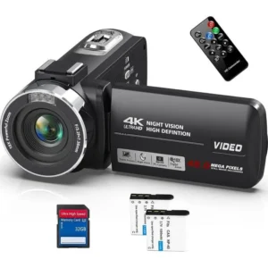 BAZARLAND30.Caméscope 4K Caméra vidéo 48MP 30FPS Vision Nocturne Infrarouge Zoom Numérique 18X