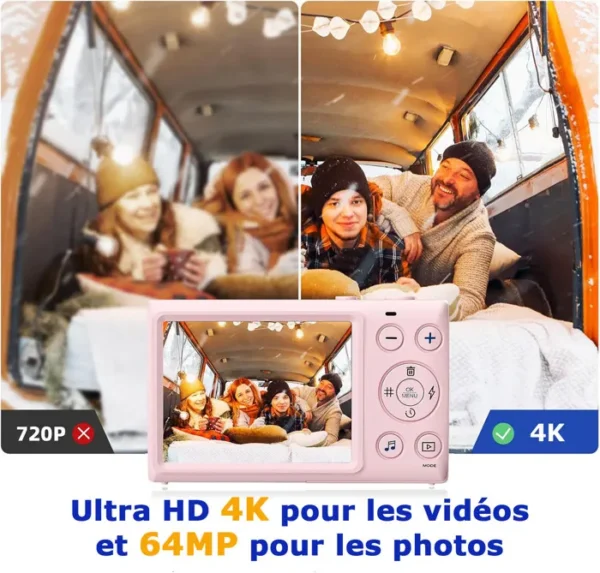 JEEMAK Appareil Photo Numérique Compact 4K 64MP 2.4" écran LCD Zoom 18X Appareil Photo Caméra pour enfant, adolescent - Rose – Image 6