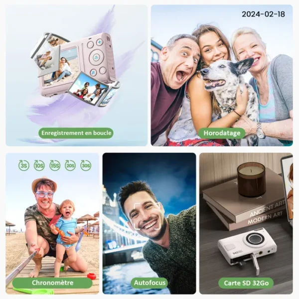 JEEMAK Appareil Photo Numérique Compact 4K 64MP 2.4" écran LCD Zoom 18X Appareil Photo Caméra pour enfant, adolescent - Rose – Image 3