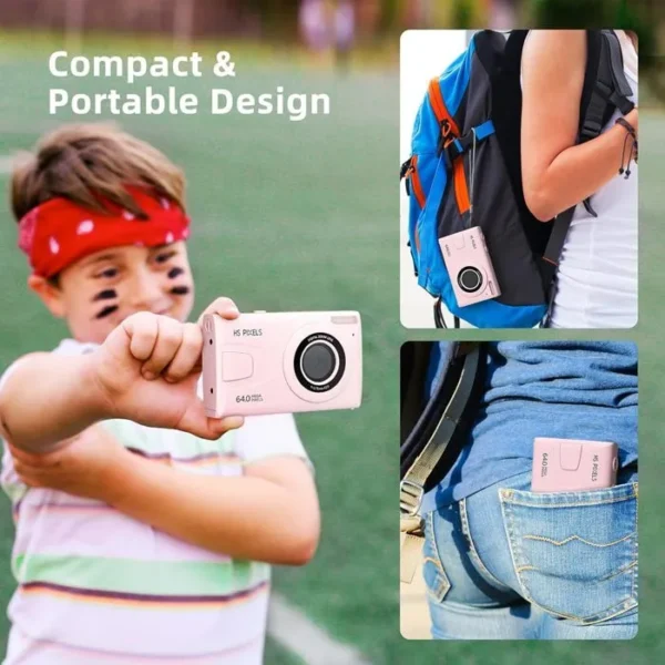 JEEMAK Appareil Photo Numérique Compact 4K 64MP 2.4" écran LCD Zoom 18X Appareil Photo Caméra pour enfant, adolescent - Rose – Image 2