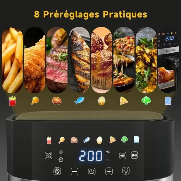 KotiCidsin Friteuse à air sans huile 8.5 L, Air Fryer 2000 W avec Fenêtre Transparente et Éclairage Intégré, Écran Tactile LED – Image 5