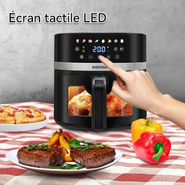 KotiCidsin Friteuse à air sans huile 8.5 L, Air Fryer 2000 W avec Fenêtre Transparente et Éclairage Intégré, Écran Tactile LED – Image 2