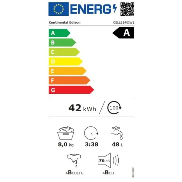 Lave-linge hublot - CONTINENTAL EDISON - CELL8140IW1 - 8kg - Moteur induction - 60 cm - 1400 trs/min - Blanc – Image 4