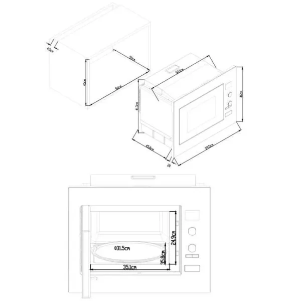 Micro ondes combiné encastrable CONTINENTAL EDISON CEMOC34IXE L59,5 x H46 x P46,8 cm Inox 34L – Image 7