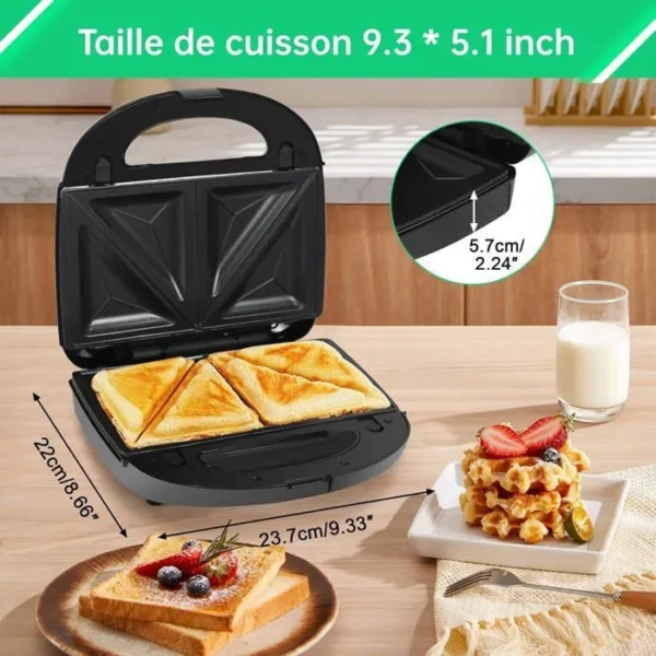 OZAVO - 3 en 1 APPAREIL CROQUE MONSIEUR Sandwich Grill, Toaster Croque Gaufre 750W – Image 4