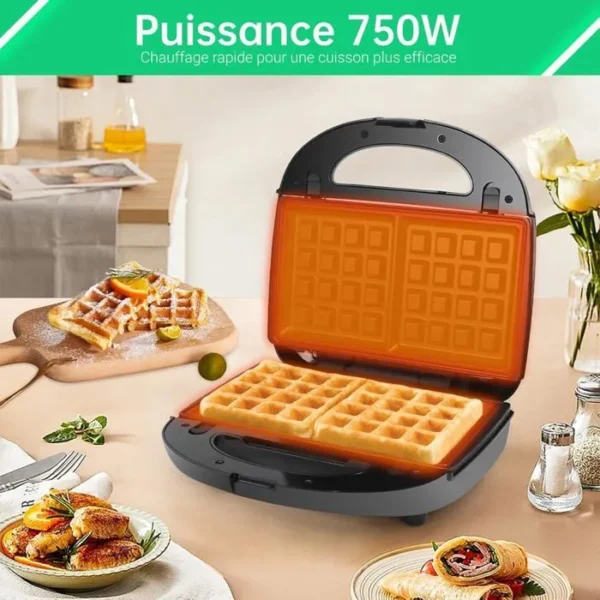 OZAVO - 3 en 1 APPAREIL CROQUE MONSIEUR Sandwich Grill, Toaster Croque Gaufre 750W – Image 3
