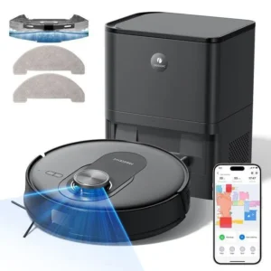 Proscenic Q8 Max- Aspirateur Robot Laveur 2 en 1 - 6000Pa - Station Auto-Vidage3L - 200 Min - Navigation LiDAR - Connecté Alexa,