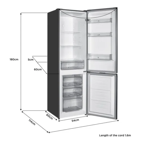 Réfrigérateur congélateur bas CONTINENTAL EDISON CEFC251NFS - Sans givre (congélateur et réfrigérateur) - 253L - Classe E - Inox – Image 3